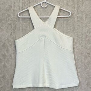 NWT Anthropologie Ivory Knit Top Sz L Cross Straps Front & Back